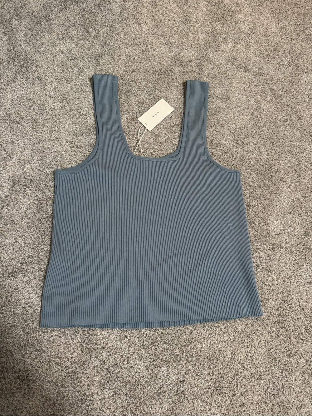 NWT Vince Ribbed Knit Tank, Dusty Blue, Size XL - Picture 2 of 5